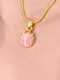 Gold Seashell Pink Pendant Necklace, 7361