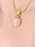 Gold Seashell Pink Pendant Necklace, 7361