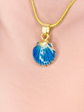 Gold Seashell Blue Pendant Necklace, 7362