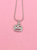 Silver Pumpkin Jack O Lantern Necklace, 7384