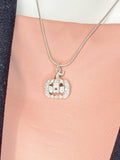 Silver Pumpkin Jack O Lantern Necklace, 7384