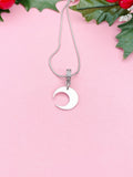 Silver Crescent Moon Charm Necklace, 7391