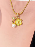 Gold Sakura Cherry Blossom Plum Peach Flower Pearl Necklace, 7392