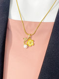 Gold Sakura Cherry Blossom Plum Peach Flower Pearl Necklace, 7392