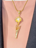 Gold Calla Lily Flower Pearl Pendant Necklace, 7393
