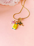Gold Flower Luggage Coconut Tree Travel Pendant Necklace, 7396