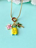 Gold Flower Luggage Coconut Tree Travel Pendant Necklace, 7396