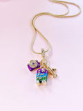 Gold Camera Luggage Airplane Travel Pendant Necklace, 7397