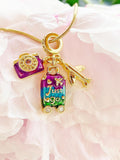 Gold Camera Luggage Airplane Travel Pendant Necklace, 7397