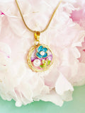 Gold Flower Pearl Pendant Necklace, 7399
