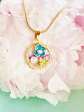 Gold Flower Pearl Pendant Necklace, 7399