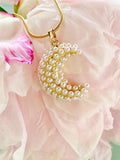 Gold Moon Pearl Pendant Necklace, 7403
