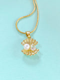 Gold Shell Pearl Pendant Necklace, 7404