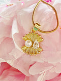Gold Shell Pearl Pendant Necklace, 7404