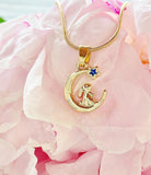 Gold Rabbit on the Moon Look to Star Pendant Necklace, 7406
