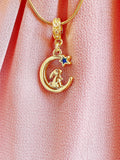 Gold Rabbit on the Moon Look to Star Pendant Necklace, 7406