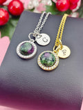 Gold Ruby in Zoisite Necklace, Natural Ruby in Zoisite Gemstone Jewelry, GN7412