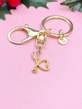 Gold Stethoscope Heart Charm Keychain, K1342