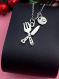 Silver Knife and Fork Charm Necklace, N7417