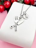 Silver Knife and Fork Charm Necklace, N7417