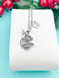 Angel Pendant Necklace, Silver Wing Charm with Personalized Initial Jewelry, N7418