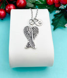 Angel Wings Pendant Necklace, Silver Wings Charm with Personalized Initial Jewelry, N7421