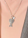 Angel Wings Pendant Necklace, Silver Wings Charm with Personalized Initial Jewelry, N7421