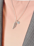 Guardian Angel Necklace, Silver Guardian Angel Wings Charm with Personalized Initial Jewelry, N7422