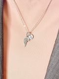 Guardian Angel Necklace, Silver Guardian Angel Wings Charm with Personalized Initial Jewelry, N7423