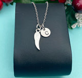 Guardian Angel Necklace, Silver Guardian Angel Wings Charm with Personalized Initial Jewelry, N7424