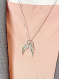 Guardian Angel Pendant Necklace, Silver Wings Charm with Personalized Initial Jewelry, N7425