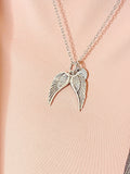 Guardian Angel Pendant Necklace, Silver Wings Charm with Personalized Initial Jewelry, N7425