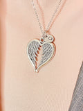Guardian Angel Pendant Necklace, Silver Heart with Wings Charm with Personalized Initial Jewelry, N7426