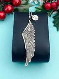 Guardian Angel Pendant Necklace, Silver or Bronze Large Wings Charm with Personalized Initial Jewelry, N7428
