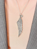Guardian Angel Pendant Necklace, Silver or Bronze Large Wings Charm with Personalized Initial Jewelry, N7428
