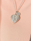 Guardian Angel Heart Pendant Necklace, Silver Angel Wings Charm with Personalized Initial Jewelry, N7430