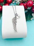 Guardian Angel Pendant Necklace, Silver Angel Wings Charm with Personalized Initial Jewelry, N7431