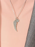 Guardian Angel Pendant Necklace, Silver Angel Wings Charm with Personalized Initial Jewelry, N7431
