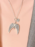 Guardian Angel Pendant Necklace, Silver Angel Wings Charm with Personalized Initial Jewelry, N7432