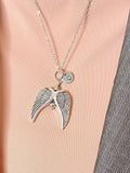 Guardian Angel Pendant Necklace, Silver Angel Wings Charm with Personalized Initial Jewelry, N7432