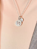Button Necklace, Silver Button Charm with Personalized Initial Jewelry, N7433