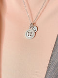 Button Necklace, Silver Button Charm with Personalized Initial Jewelry, N7433