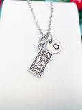 Money Bills Necklace, Silver Dollars Bill Sign Charm with Personalized Initial Jewelry, N7434