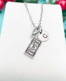 Money Bills Necklace, Silver Dollars Bill Sign Charm with Personalized Initial Jewelry, N7434