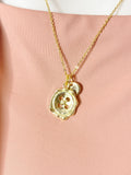 Button Necklace, Silver or Gold Button Charm with Personalized Initial Jewelry, N7433