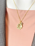Button Necklace, Silver or Gold Button Charm with Personalized Initial Jewelry, N7433