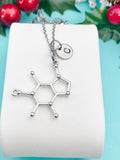 Molecule Necklace, Silver Molecule Charm with Personalized Initial Jewelry, N7436