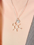 Molecule Necklace, Silver Molecule Charm with Personalized Initial Jewelry, N7436