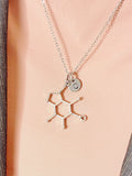 Molecule Necklace, Silver Molecule Charm with Personalized Initial Jewelry, N7436