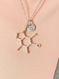 Molecule Necklace, Silver Molecule Charm with Personalized Initial Jewelry, N7436